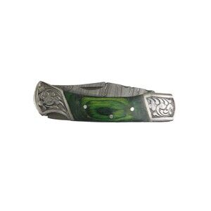 DAMASCUS STEEL CUSTOM MADE POCKET FOLDING KNIFE WOOD HANDLE W/SHEATH
